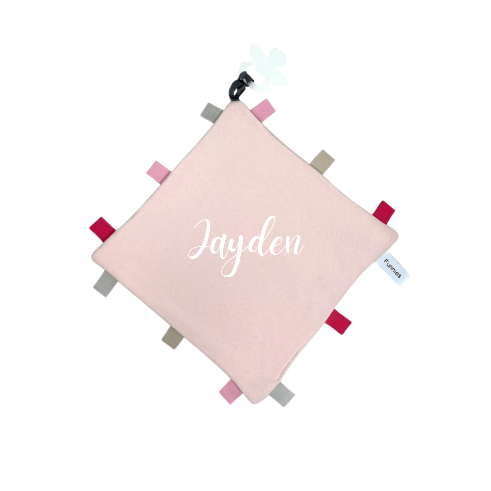 Baby's Favourite | Funnies Speendoekje – Labeldoekje gepersonaliseerd - Blush