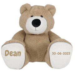 Babysfavourite.nl | Geboorteknuffel Beer (beige) - Naam + Datum